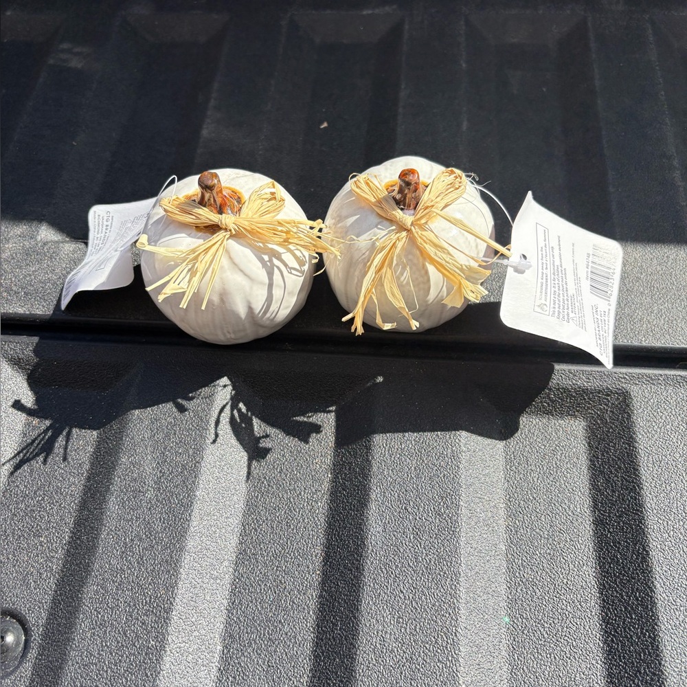 Charming White Pumpkins with Straw Ties